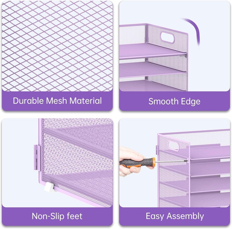 ReePlan 7 Tier Paper Organizer - Mesh Desktop File Holder with Handles for Office School Desk, Black (Purple) - Image 4